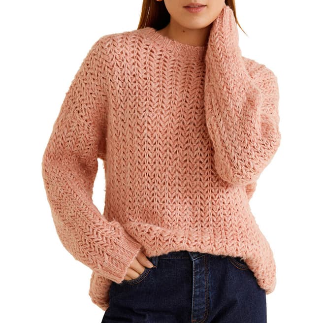 Mango Pink Herringbone Knit Sweater