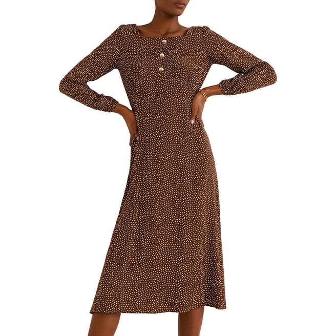 Mango Brown Polka-Dot Print Dress