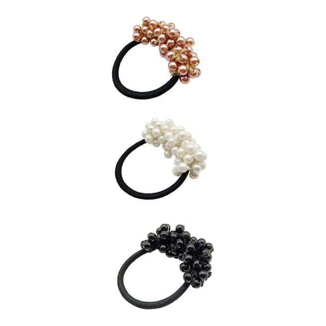 White label by Liv Oliver Multi Pearl Charm Elastic Hair Ties Set of 3
