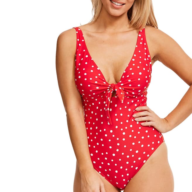 Figleaves Red / White Spot Sorrento Spot Bunny Tie Polka Dot Shaping Swimsuit