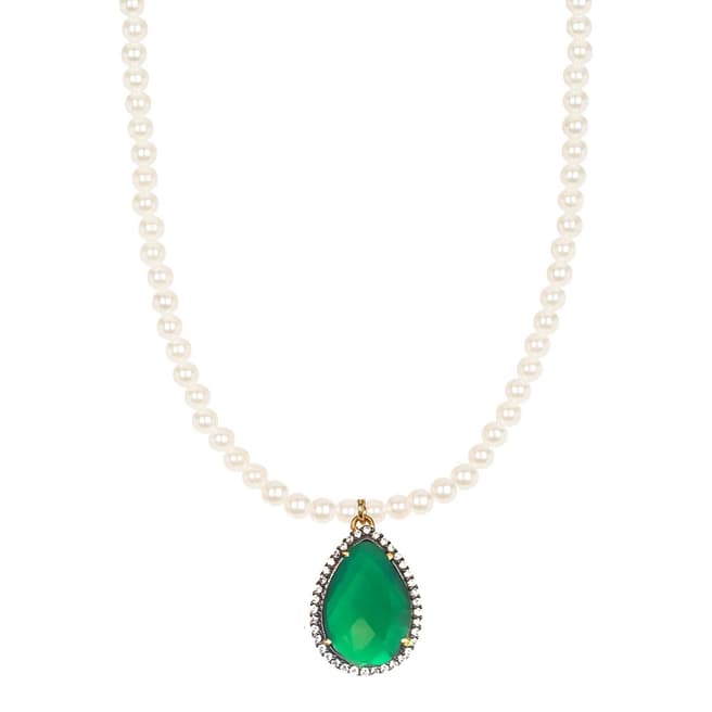 Liv Oliver 18K Gold Green Onyx CZ Pear Drop Pearl Necklace