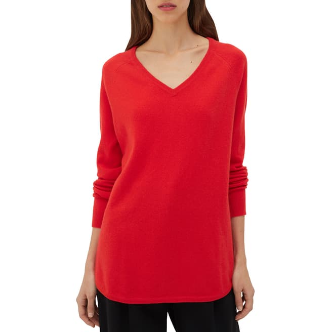 Chinti and Parker Bright Red Cashmere V Neck Jumper