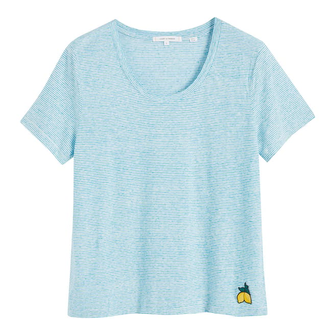 Chinti and Parker Ivory/Turquoise Linen Patch T-Shirt