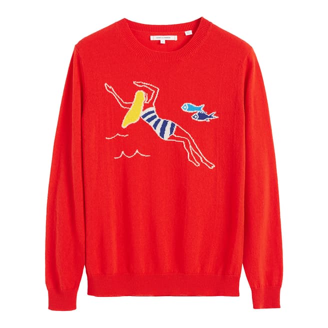 Chinti and Parker Bright Red Cashmere Swimmer Sweater