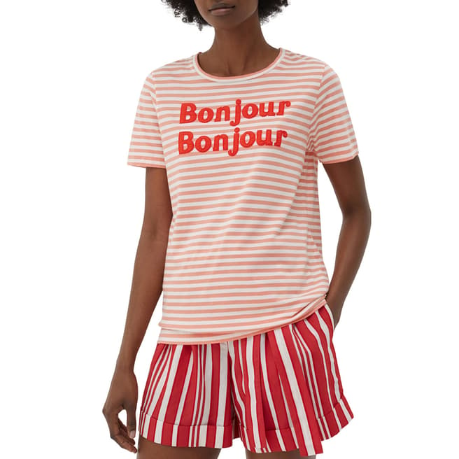 Chinti and Parker Ivory/Rose Bonjour Cotton T-Shirt