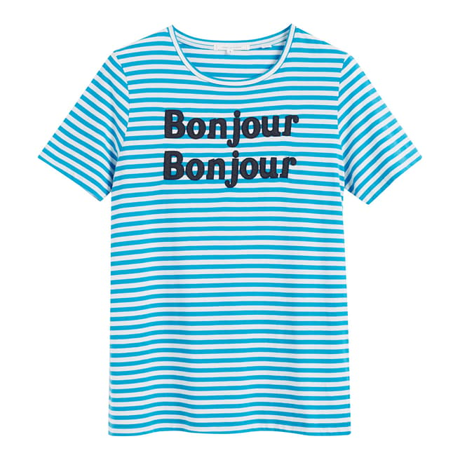 Chinti and Parker Ivory/Turquoise Bonjour T-Shirt