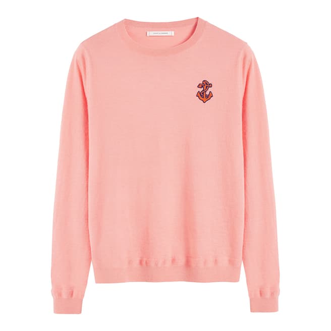 Chinti and Parker Dusty Rose Cashmere Anchor Badge Sweater