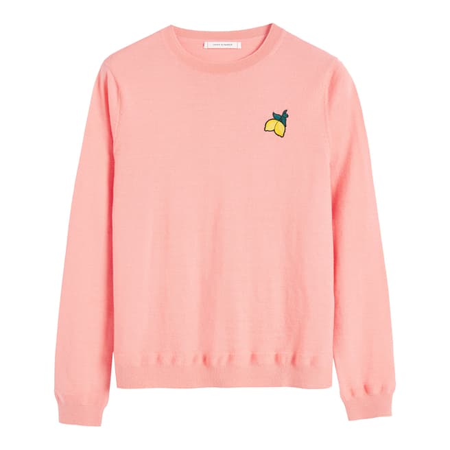 Chinti and Parker Dusty Rose Cashmere Lemon Badge Sweater