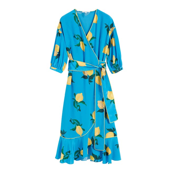 Chinti and Parker Turquoise Lemon Silk Wrap Dress