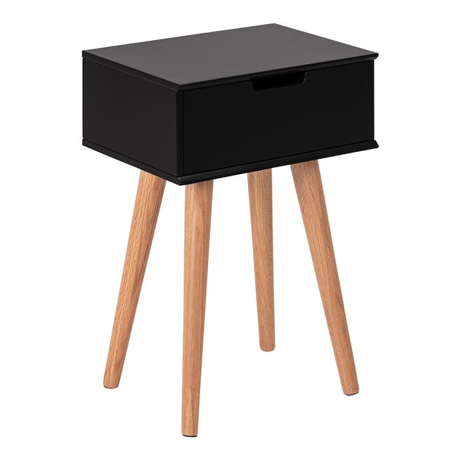 Actona Mitra bed side table wood black, drawers 1 pcs wooden legs oak
