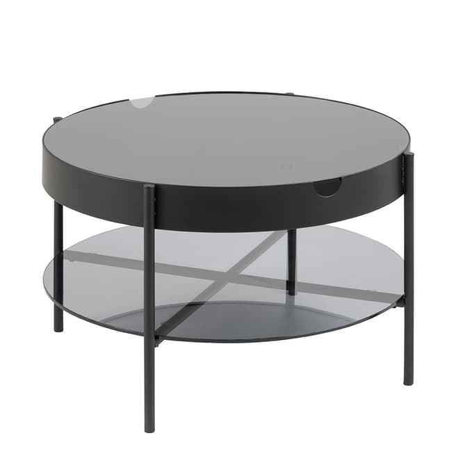 Actona Tipton Tray Coffee Table With Drawer, Smoke Glass/Black