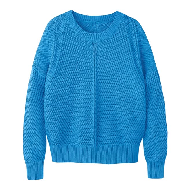 Pure Collection Blue Cotton Chunky Textured Stitch Jumper