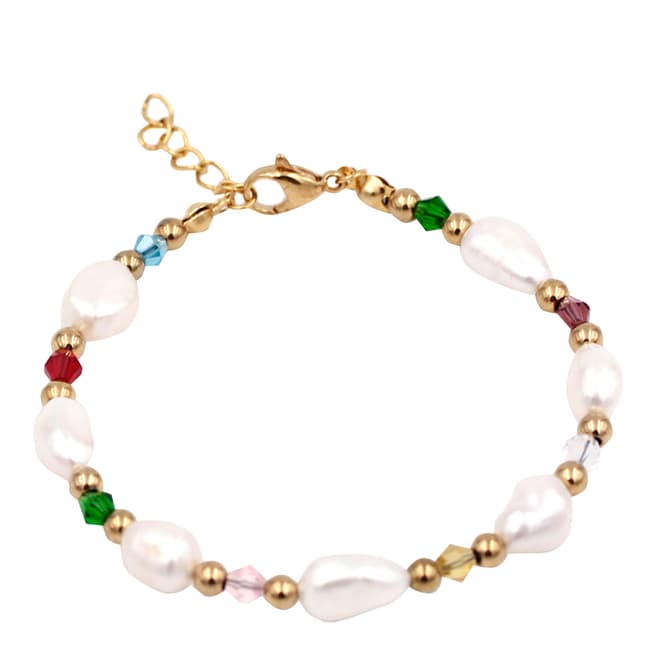 Liv Oliver 18K Gold Plated Pearl & Multi Color Bracelet