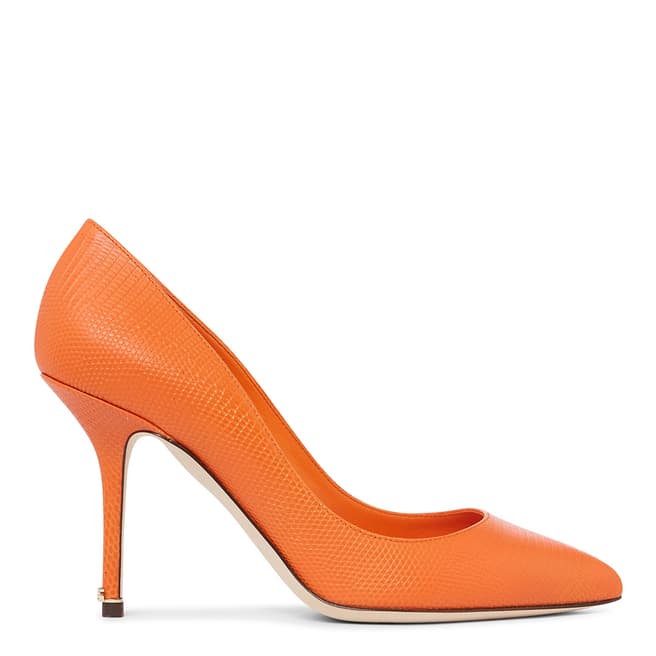 Dolce & Gabbana Orange Snake Leather Mid Heel Court Shoes