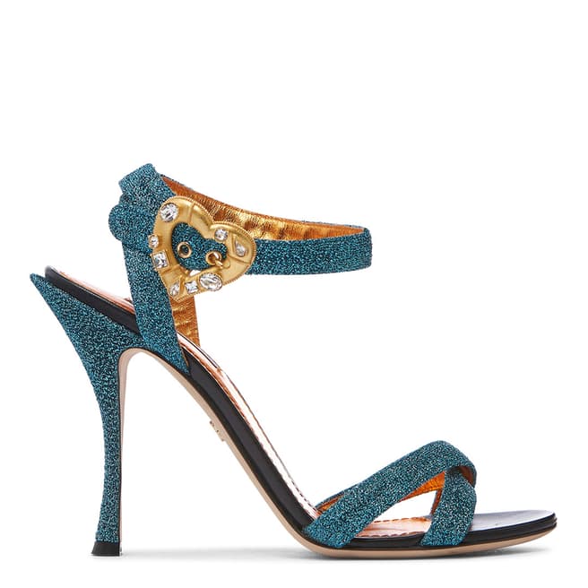 Dolce & Gabbana Turquoise Glitter Heeled Sandals