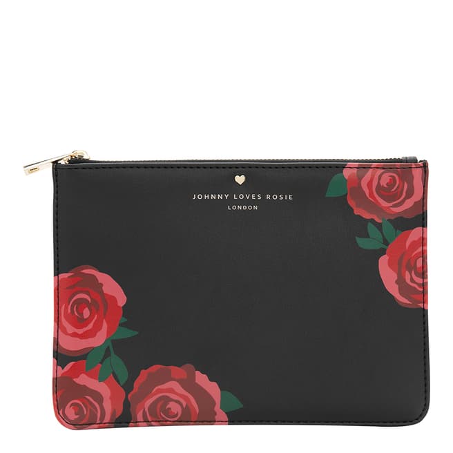Johnny Loves Rosie Personalised Black Rose Print Pouch