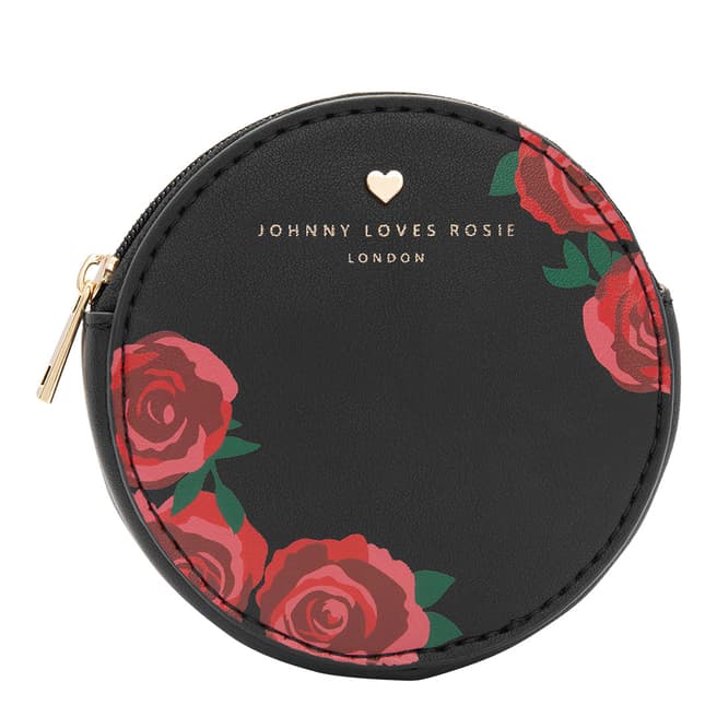 Johnny Loves Rosie Personalised Black Rose Print Circle Purse