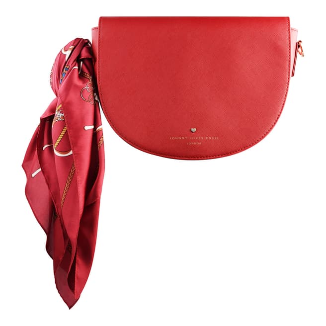 Johnny Loves Rosie Red Saddle Bag with Chain Print Scarf