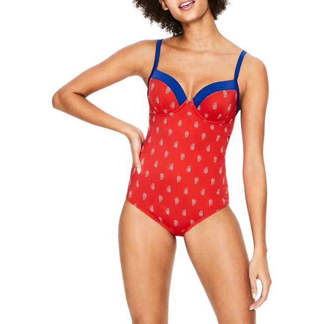 Boden Red Pop, Palm Stamp Milos Cup-size Swimsuit