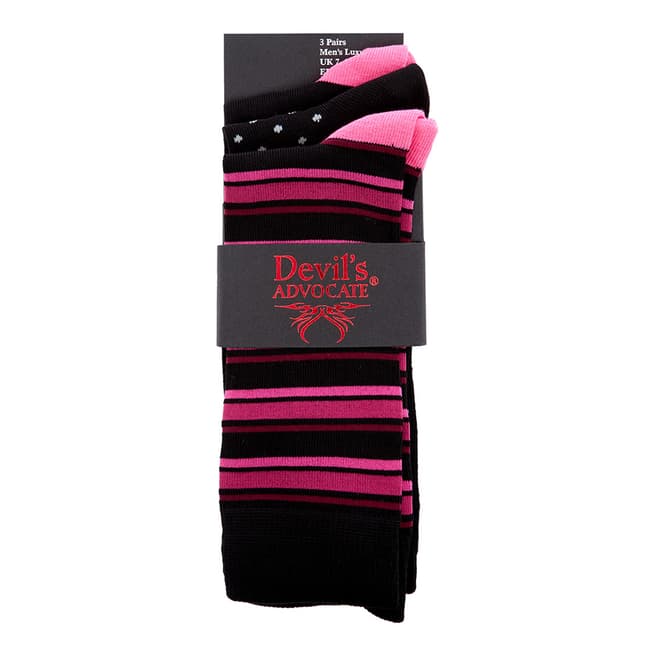 Devils Advocate Black/ Pink 3 Pack Socks