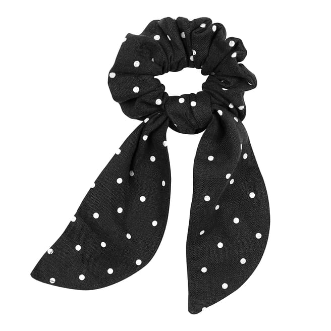 Marzoline Luxury Italian Black and White Polka Dot Linen Scrunchie  