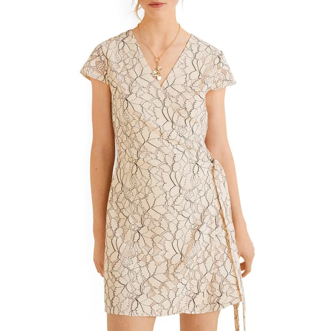 Mango Off White Floral Embroidery Dress