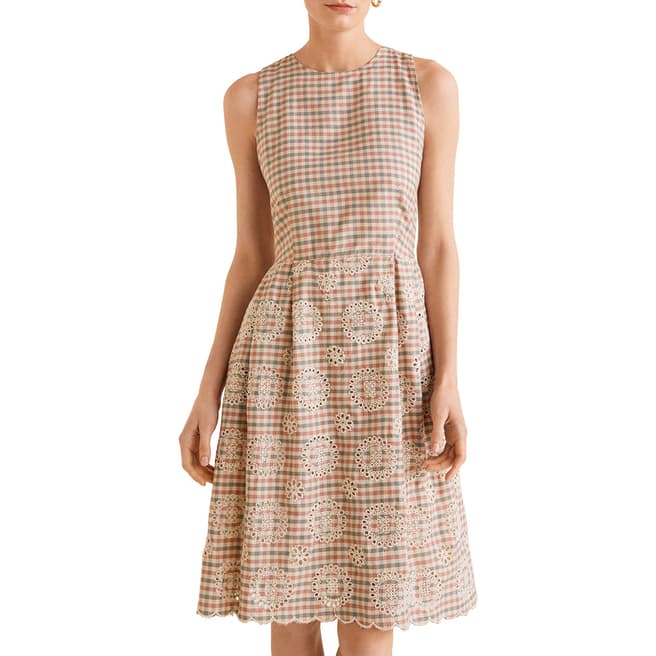 Mango Grey Embroidered Checked Dress