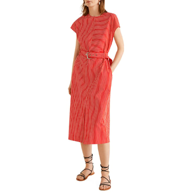 Mango Red Striped Shift Dress