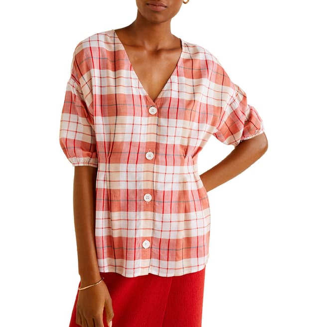 Mango Red Buttoned Check Blouse