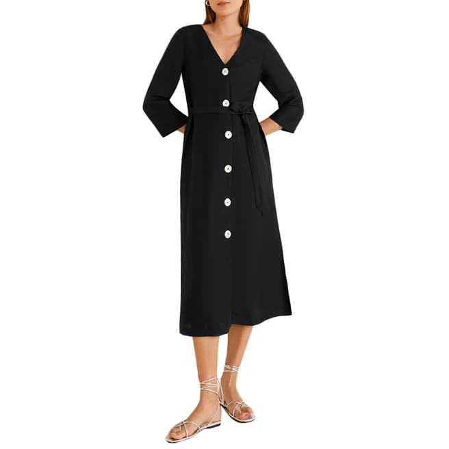 Mango Black Buttoned Linen-Blend Dress