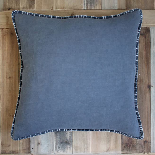 Biggie Best Charcoal Stitch Border Linen Cushion