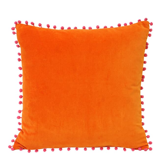 RIVA home Velvet Pom 45x45cm Cushion, Orange