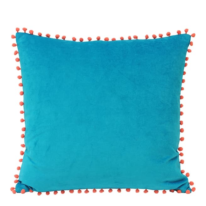 RIVA home Teal Velvet Pom Filled Cushion 45x45cm