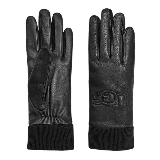 UGG Black Knit Cuff Leather Logo Glove
