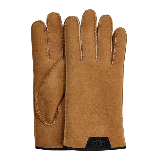 UGG Chestnut Shearling Glove with Leather Trim