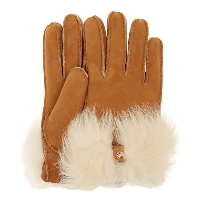 UGG Chestnut Long Pile Bow Gloves