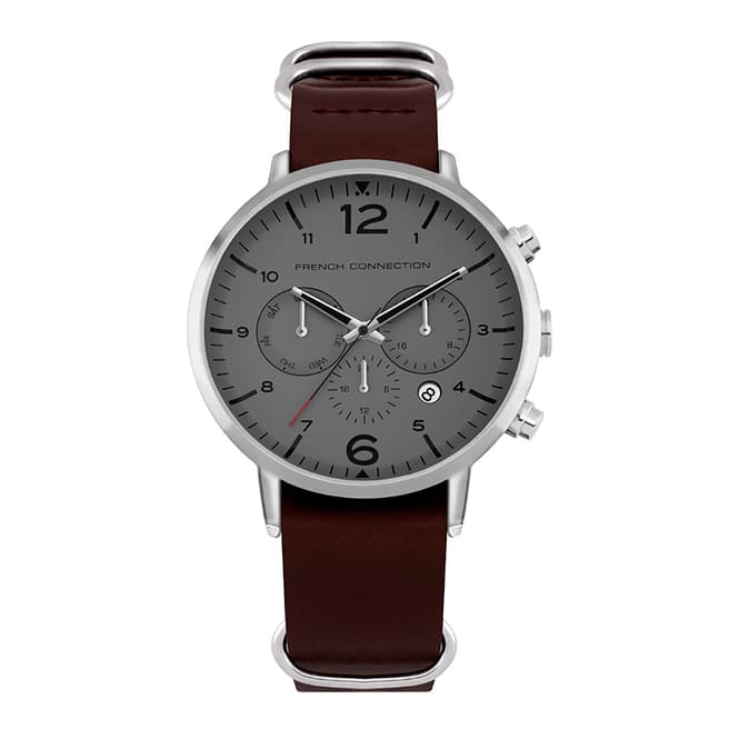 French Connection Mahogany Leather Strap Watch