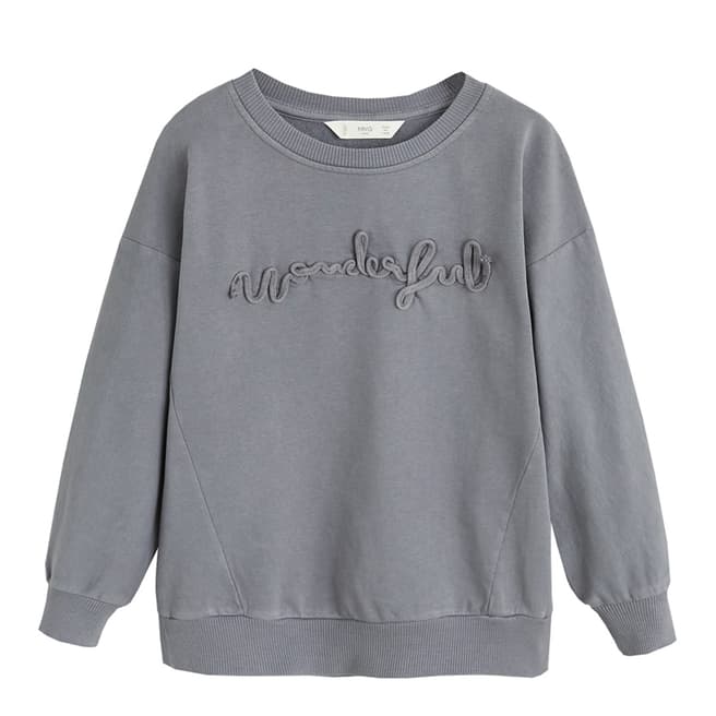 Mango Girl's Grey Embroidered Message Sweatshirt