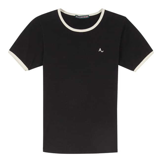 ALEXA CHUNG Black Embroidered A Ringer Cotton T-Shirt