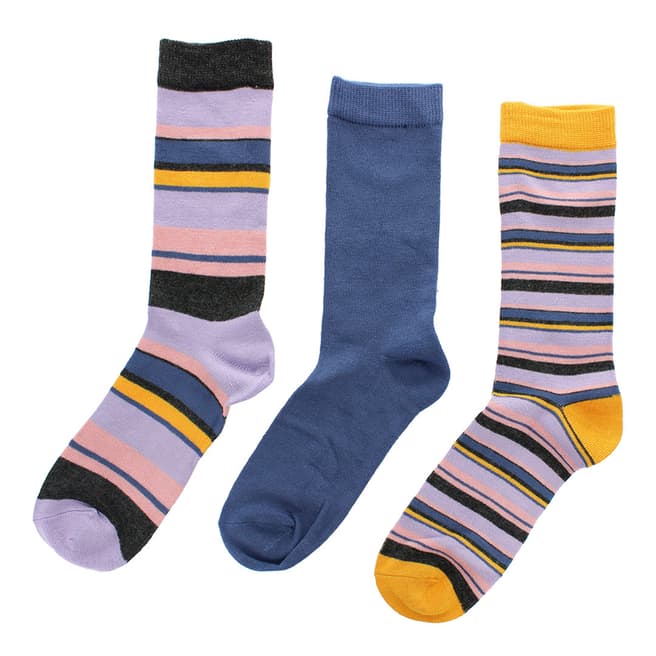 Wild Feet Pink/Yellow Jacquard Stripe 3 Pack Socks