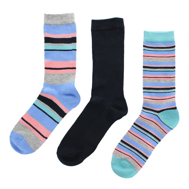 Wild Feet Blue/Pink Jacquard Stripe 3 Pack Socks