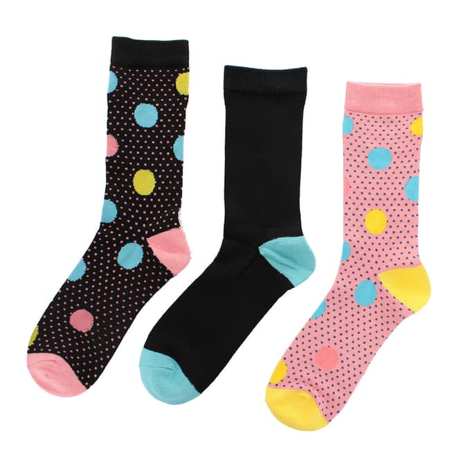 Wild Feet Black/Pink Jacquard Spot 3 Pack Socks