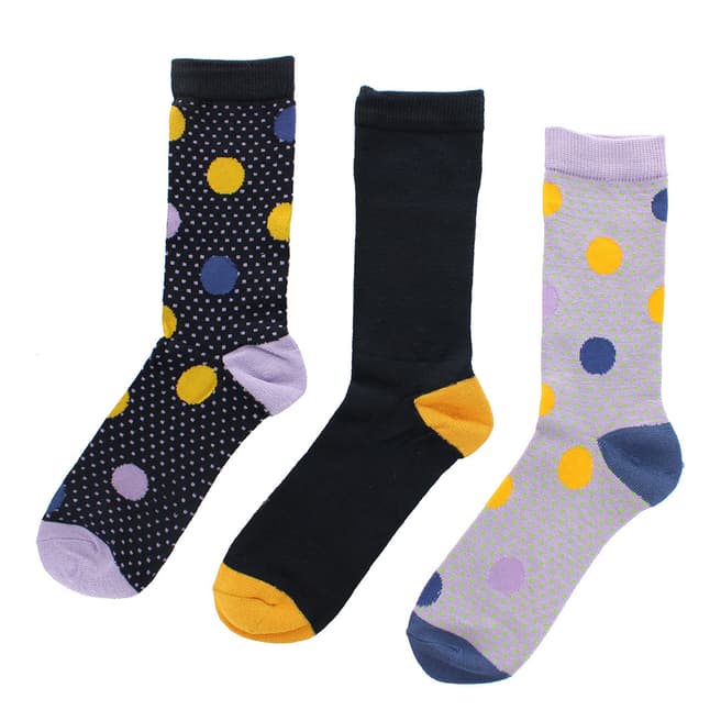 Wild Feet Yellow/Black Jacquard Spot 3 Pack Socks