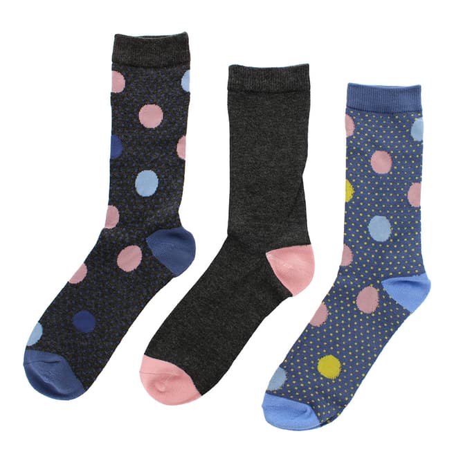 Wild Feet Charcoal/Blue Jacquard Spot 3 Pack Socks