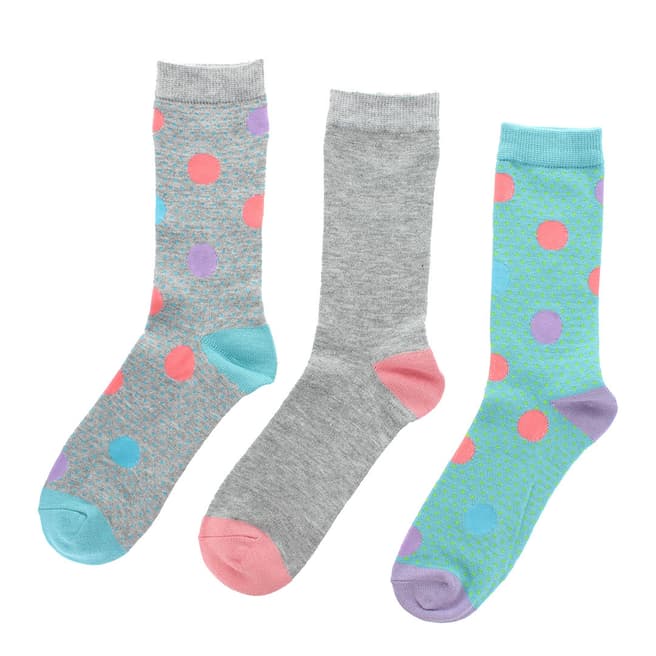 Wild Feet Blue/Grey Jacquard Spot 3 Pack Socks