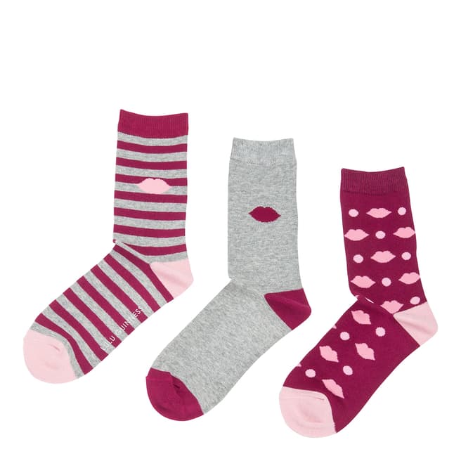 Lulu Guinness Pink/Grey Jacquard 3 Pack Socks