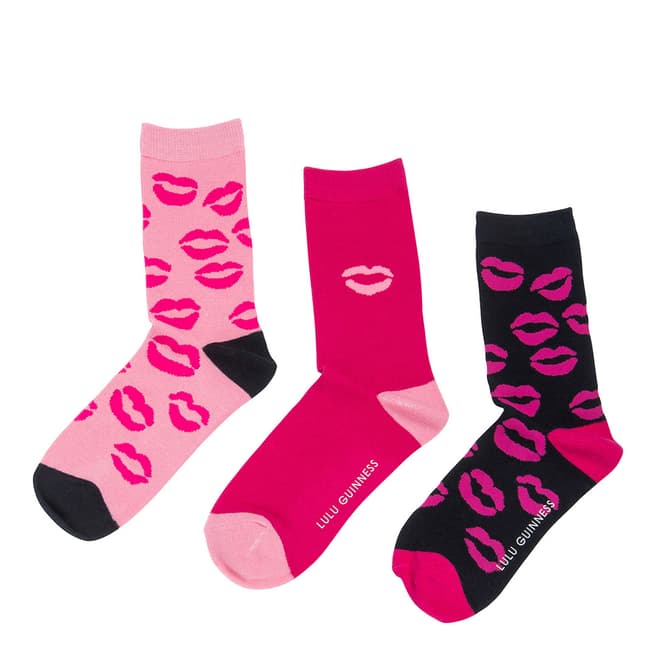 Lulu Guinness Pink/Black Jacquard 3 Pack Socks