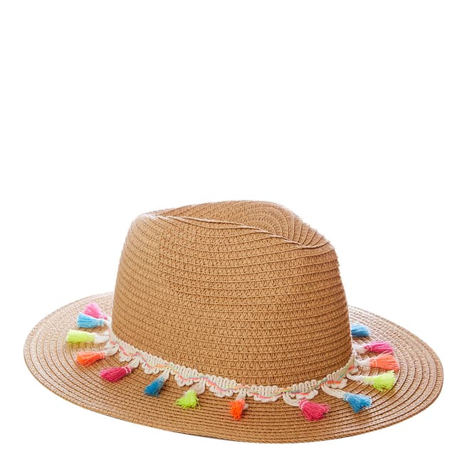 N°· Eleven Tan Woven Multi Tassel Fedora Hat