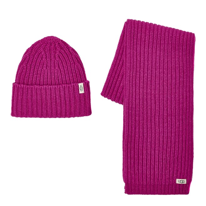 UGG Pink Rib Knit Hat And Scarf Set