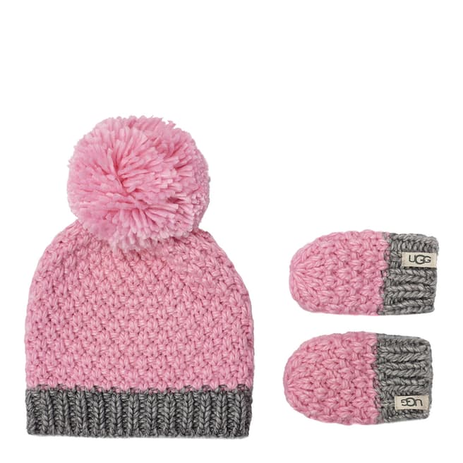 UGG Pink Knit Hat And Mitten Set